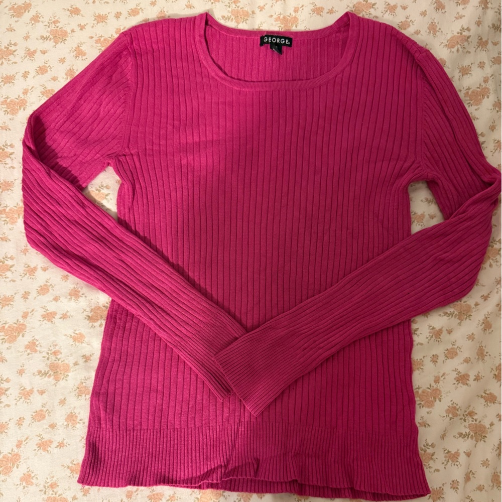 George Pink Ribbed Long Sleeve Top